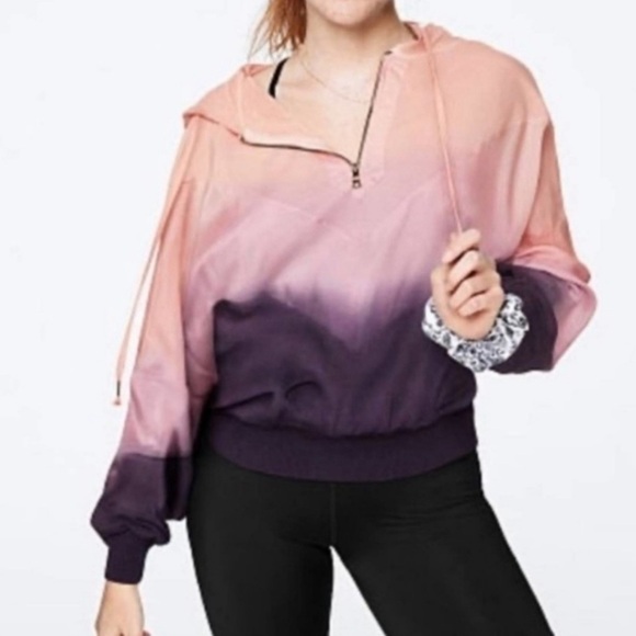 Victoria's Secret Tops - Victoria’s Secret Pink/Purple Ombre Quarter Zip Cropped Hoodie. Size Medium